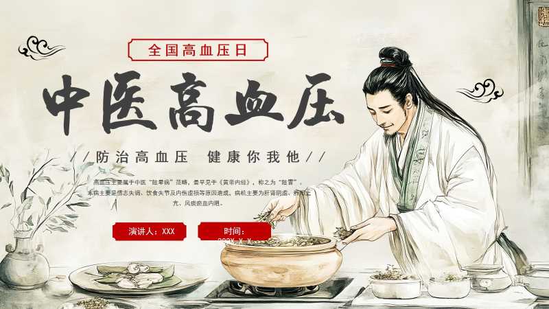 中国风中医高血压介绍PPT模版20251015