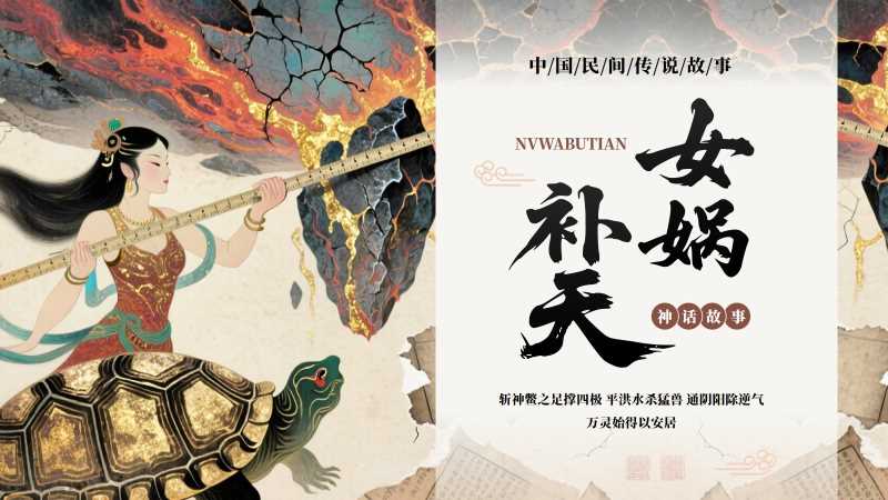 中国风女娲补天神话故事PPT模板20251220